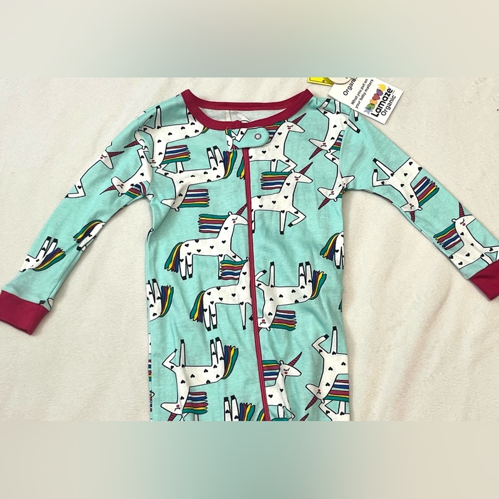 Lamaze Organic Aqua and Pink Unicorn Print Children’s 18 Months Zipper Sleeper - Picture 3 of 11